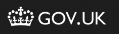 Black banner with white writing showing .gov.uk and a crown